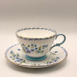 Shelley England Blue Rock Tea Cup and Saucer Set 13545 Fine Bone China Floral